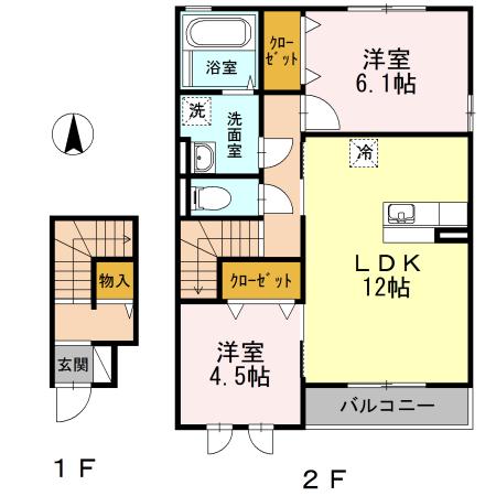 グリシーヌ(2LDK/2階)の間取り写真