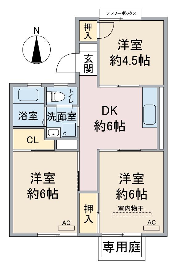 ホワイトコーポアサイIII(3DK/1階)の間取り写真
