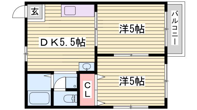 塩屋ヴィレッジ C棟(2DK/2階)の間取り写真