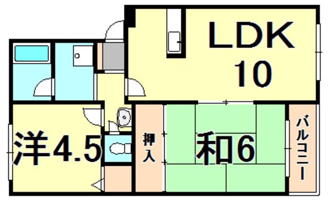 グランディアルネ伊丹(2LDK/2階)の間取り写真