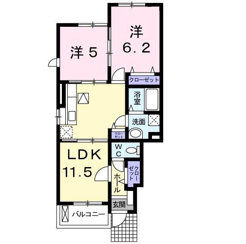ウィングD(2LDK/1階)の間取り写真