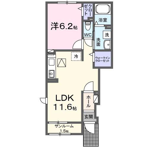 ステーションサイド下菅谷(1LDK/1階)の間取り写真