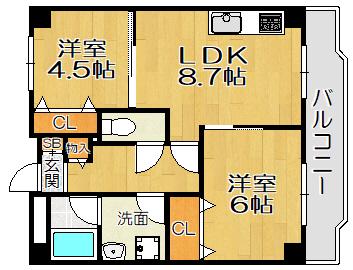 カーサーエルフィン(2LDK/1階)の間取り写真