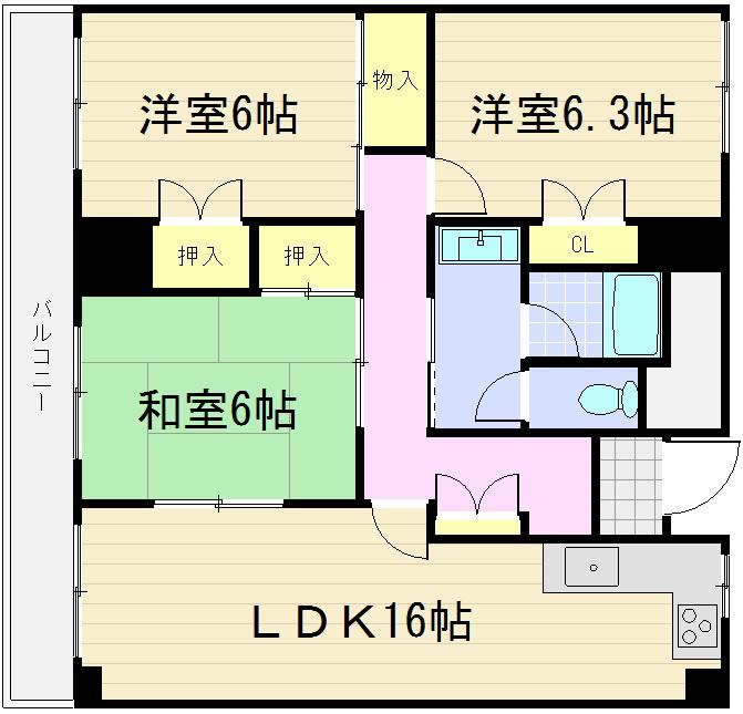 進和山科ハイライフ(3LDK/6階)の間取り写真