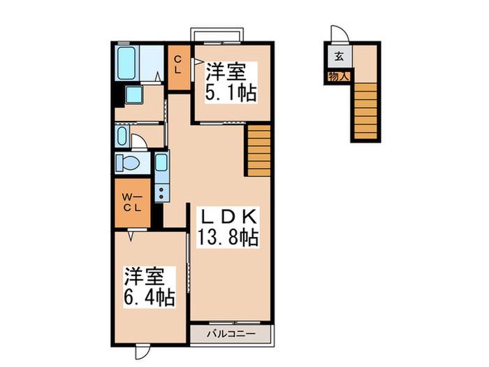 クレール青葉台(2LDK/4階)の間取り写真