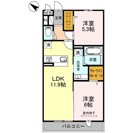 CRESCENTE経堂 壱番館(2LDK/2階)の間取り写真