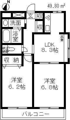 ラフォーレ大倉山(2LDK/3階)の間取り写真
