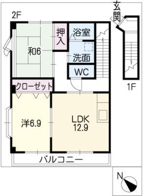 グランシャリオFUJI B(2LDK/2階)の間取り写真