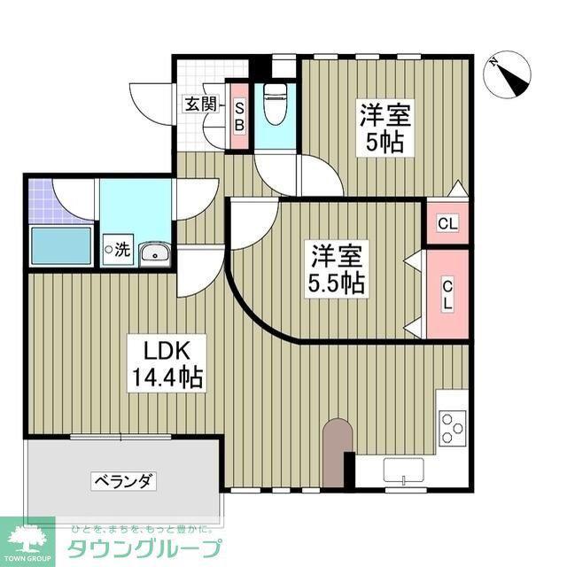 デュオパラッツオA棟(2LDK/2階)の間取り写真