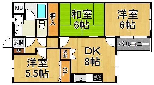 SEPIA西宮北口(3DK/3階)の間取り写真