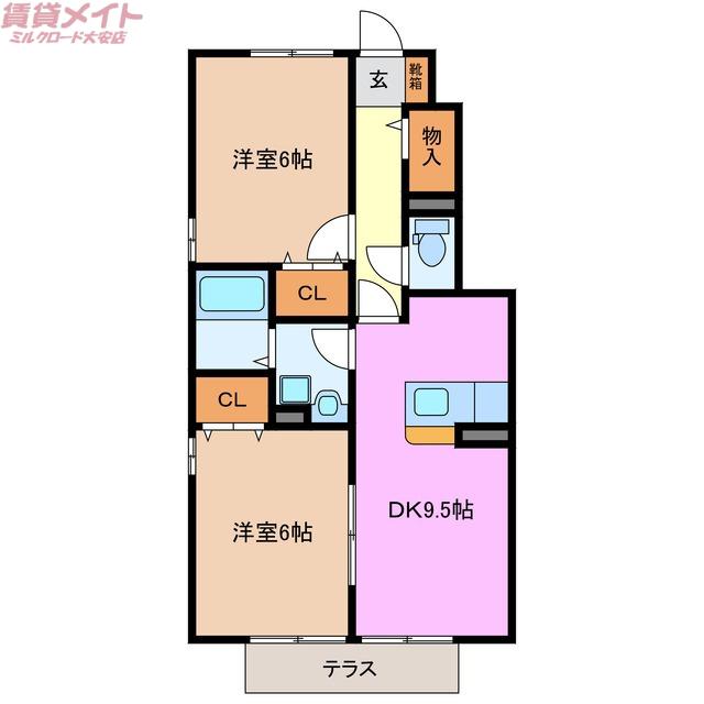 ステラビレッジB(2DK/1階)の間取り写真