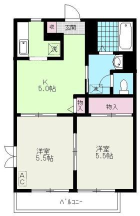 ドミール松庵A棟(2K/2階)の間取り写真