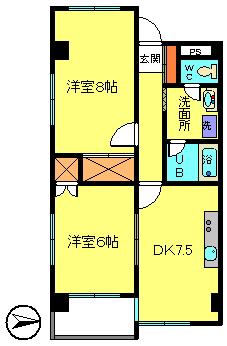 ツインパレスイースト(2DK/1階)の間取り写真