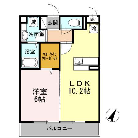 ヴィクトワール 弐番館(1LDK/2階)の間取り写真