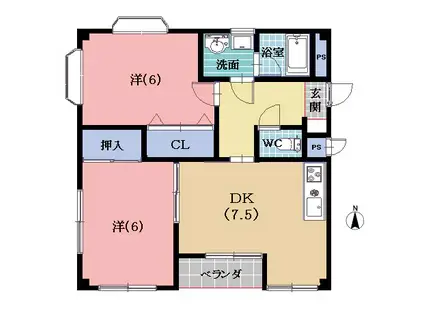 カーサプレミオ(2DK/1階)の間取り写真