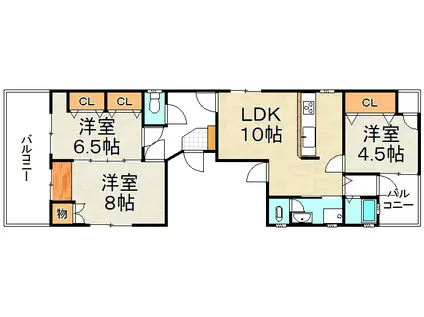 コーポミフク(3LDK/5階)の間取り写真