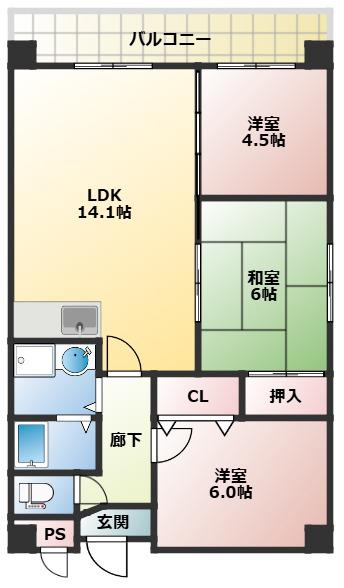 パークサイド前田2号館(3LDK/3階)の間取り写真
