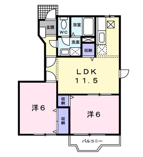 K・レジデンスII(2LDK/1階)の間取り写真