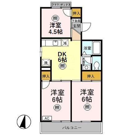グランディオス久喜(3DK/2階)の間取り写真