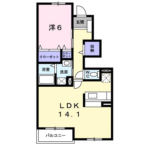 ミ・カーサ螢が丘(1LDK/1階)の間取り写真