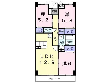 アスティ ヴィータB棟(3LDK/1階)の間取り写真