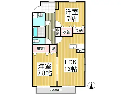 フォレシティ上田南(2LDK/2階)の間取り写真