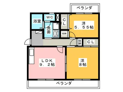 グランヴィラ大之浦(2LDK/3階)の間取り写真