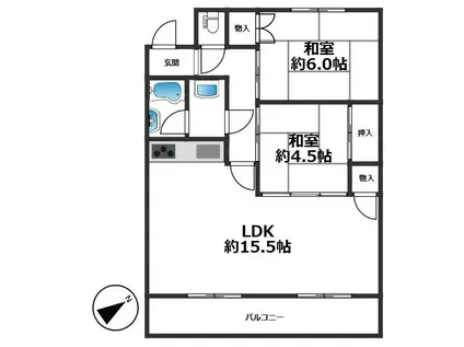 魚住コーポ B(2LDK/4階)の間取り写真