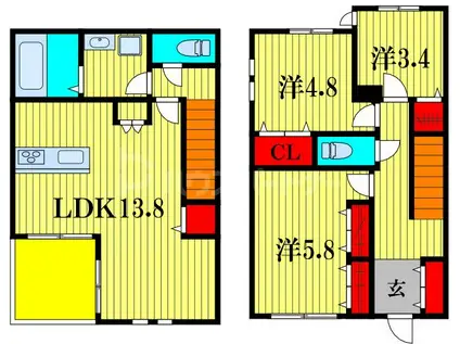 カーサ ビアンカ ブルー(3LDK/1階)の間取り写真
