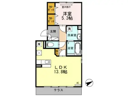 ニューハイツ須田ノ木B(1LDK/1階)の間取り写真