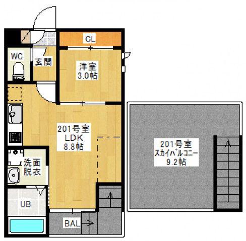 GRANDTIC SOLA(1LDK/2階)の間取り写真