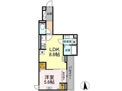 ディー パイナ 旭町(1LDK/3階)の間取り写真