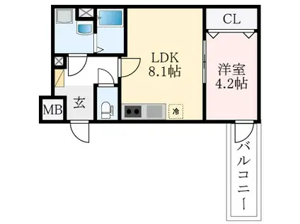 BADGE島泉(1LDK/3階)の間取り写真