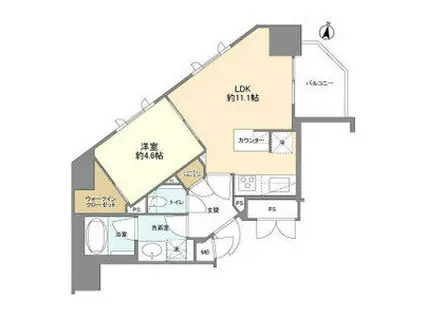 ジオ西新宿ツインレジデンスイースト棟(1LDK/9階)の間取り写真