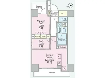 クレストコート本郷三丁目(2LDK/11階)の間取り写真