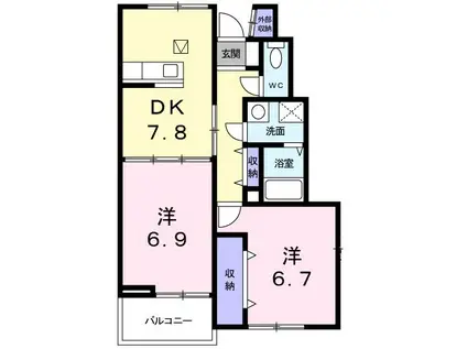 オールアヴニール(2DK/1階)の間取り写真