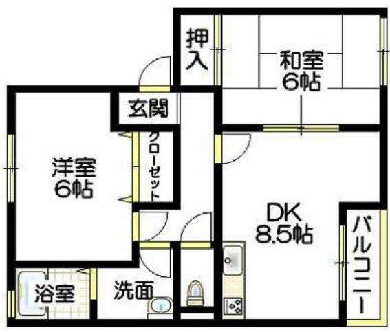 サンガーデン浄泉 東棟(2DK/1階)の間取り写真