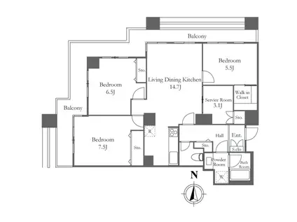 月島駅7分 タワーマンション リノベーション リバービュー 4LDK(4LDK/25階)の間取り写真