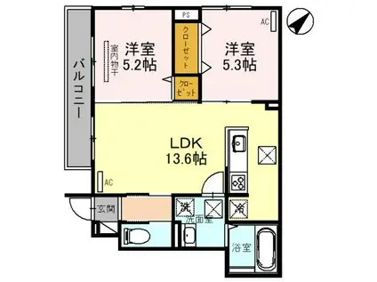 NARCISSE YK(2LDK/1階)の間取り写真