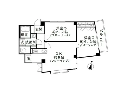 アヴァンス目黒(2DK/3階)の間取り写真