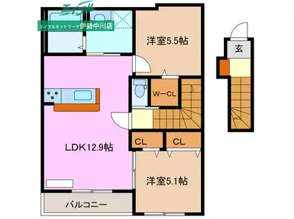 ESPELIA HILLS(1LDK/2階)の間取り写真