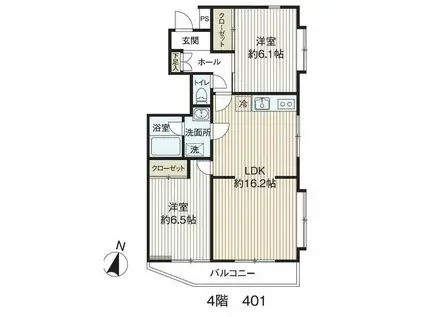 ヒルズコート宮前平(2LDK/4階)の間取り写真
