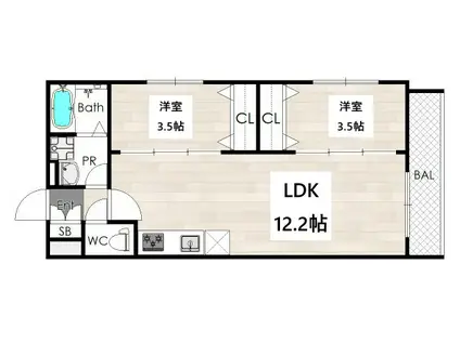 TIO SERENO(2LDK/1階)の間取り写真