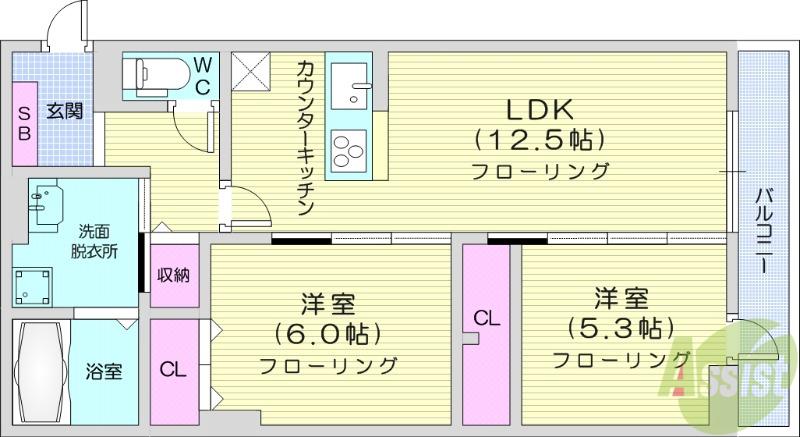 D-ROOM小田原2丁目A(2LDK/3階)の間取り写真