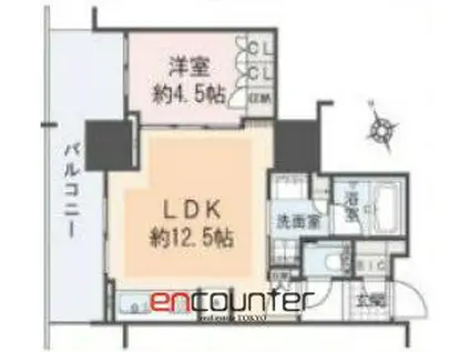 BRANZ TOWER芝浦(1LDK/5階)の間取り写真