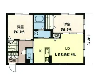 シャーメゾン ウエストブラン(2LDK/1階)の間取り写真