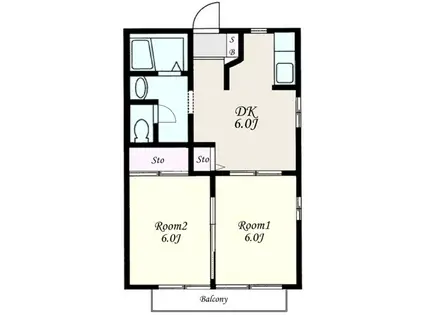 ジョカトーレ A棟(2DK/2階)の間取り写真