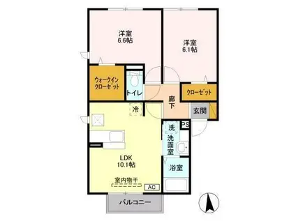 コスメアヒル(2LDK/1階)の間取り写真
