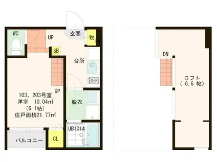 ハーモニーテラス九産大前II(1K/1階)の間取り写真