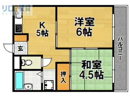 エクセレント上新サンウィング(2DK/4階)の間取り写真
